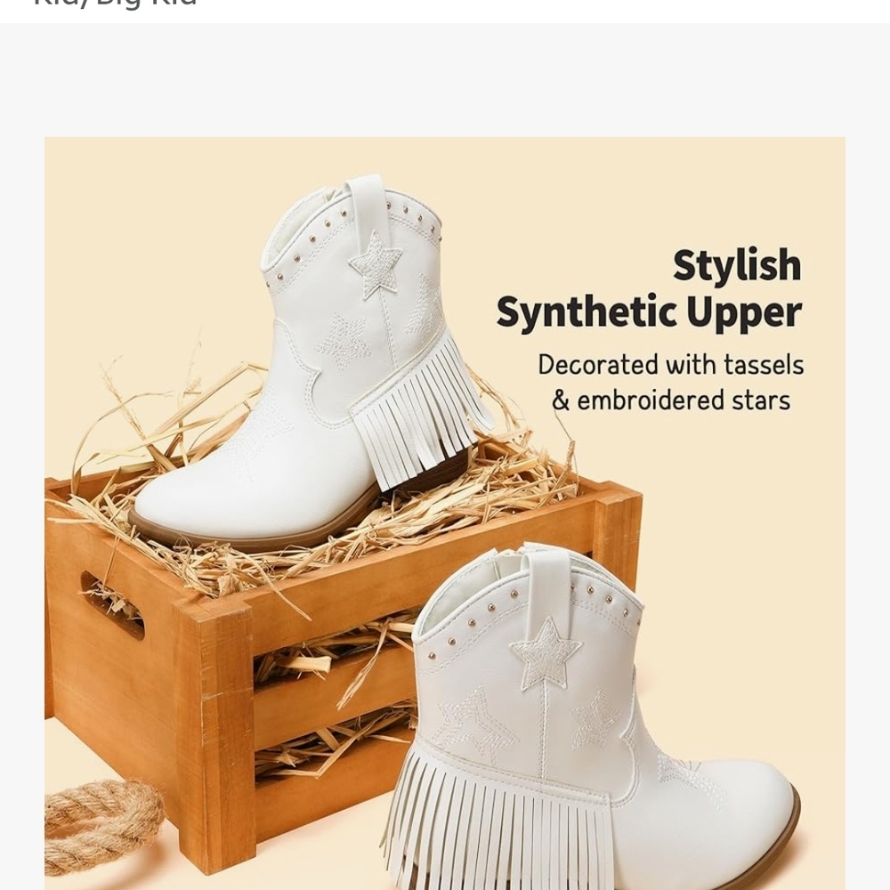 White Western Boots with Tassels and Stars